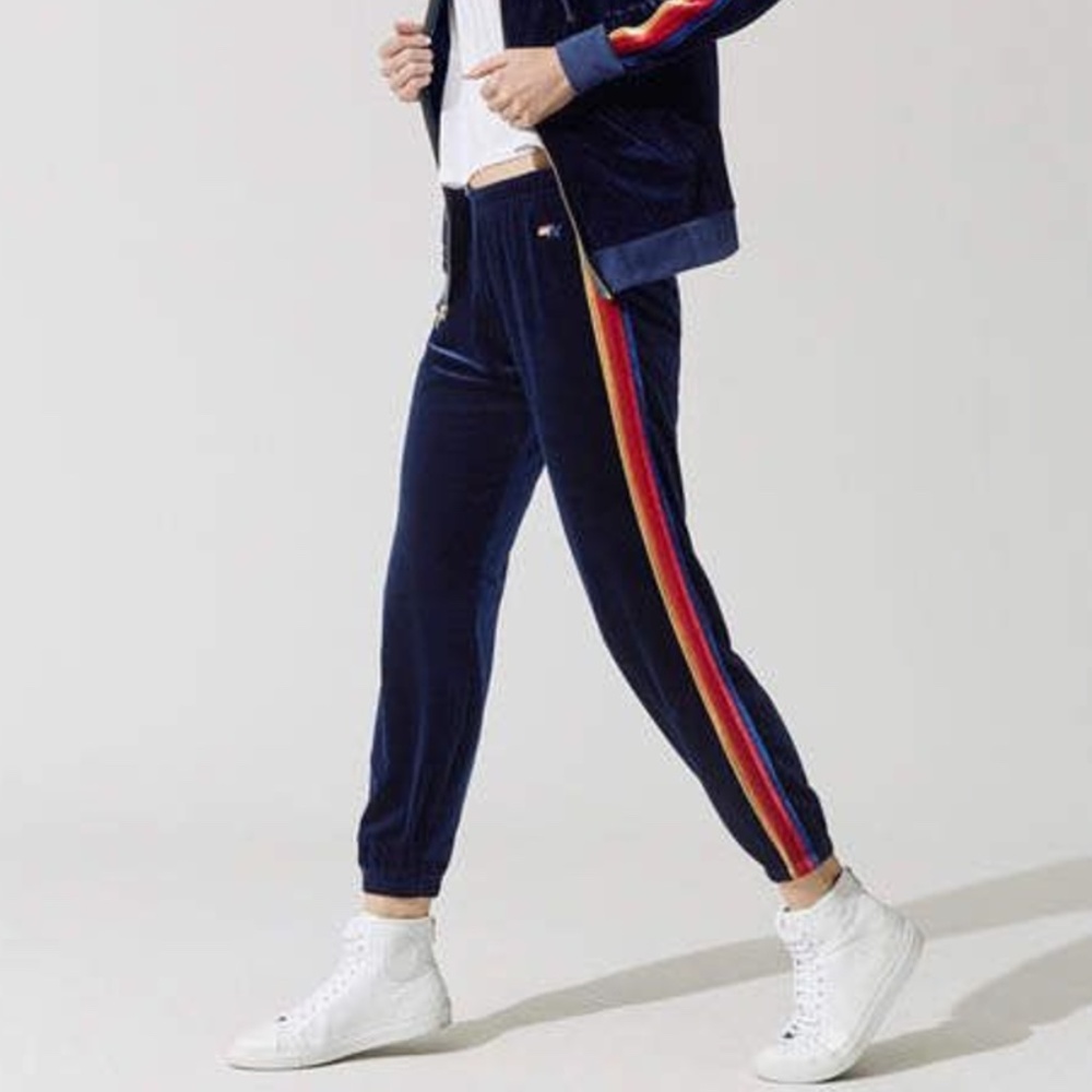 Aviator Nation Classic Velvet Sweat Pants in Navy Stripe